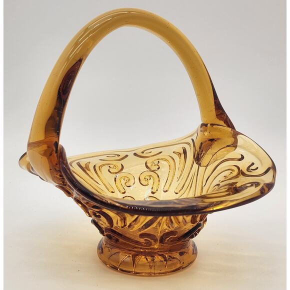 Imperial Glass Scroll Amber‎ Basket Handle Base Star Burst Pattern Vintage Rare - Picture 1 of 9